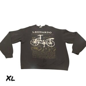 VTG 90s Leonardo Da Vinci Bicycle Roma Black Graphic Sweatshirt Crewneck Size XL